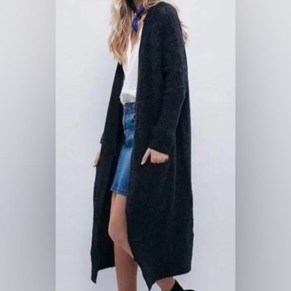Free People Sweaters - Free People Santa Cruz Black Maxi Fuzzy Duster Cardigan Sweater Women’s Small